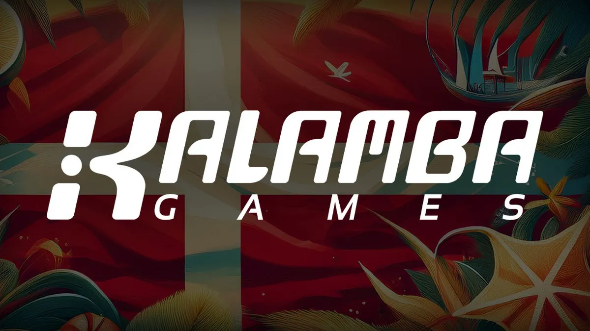 Kalamba Games logo over a Danish flag background