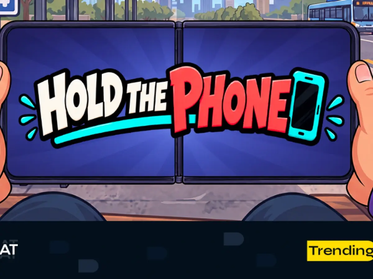 Hold the Phone slot artwork from Backseat Gaming showing hands holding a folding phone