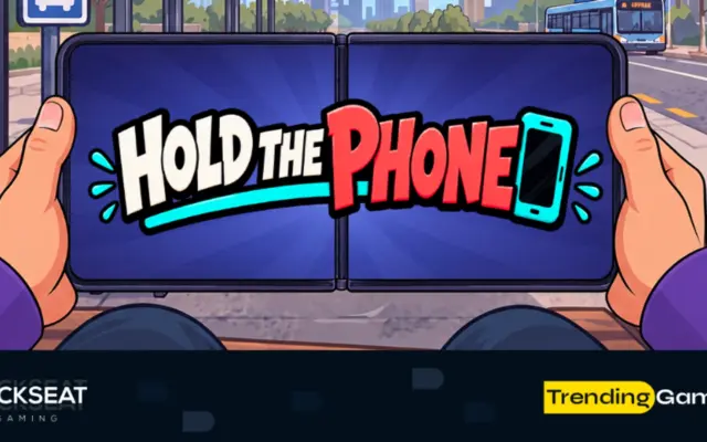 Hold the Phone slot artwork from Backseat Gaming showing hands holding a folding phone