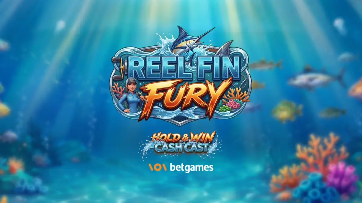 Reel Fin Fury slot artwork from BetGames with an underwater scene and Hold and Win Cash Cast logo