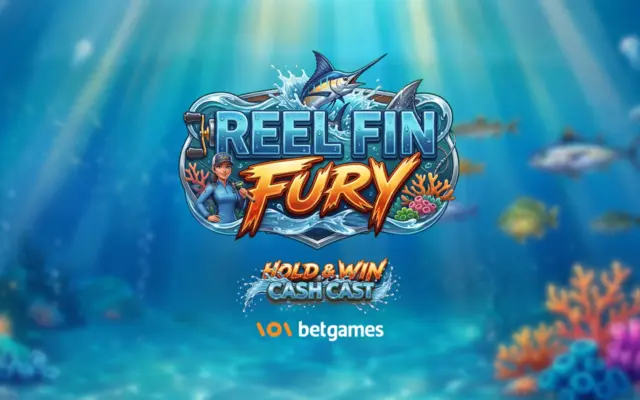 Reel Fin Fury slot artwork from BetGames with an underwater scene and Hold and Win Cash Cast logo
