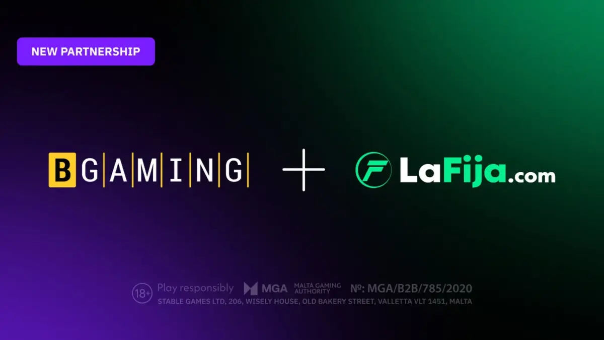 BGaming and LaFija.com logos on a partnership announcement graphic