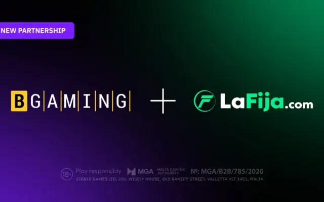 BGaming and LaFija.com logos on a partnership announcement graphic