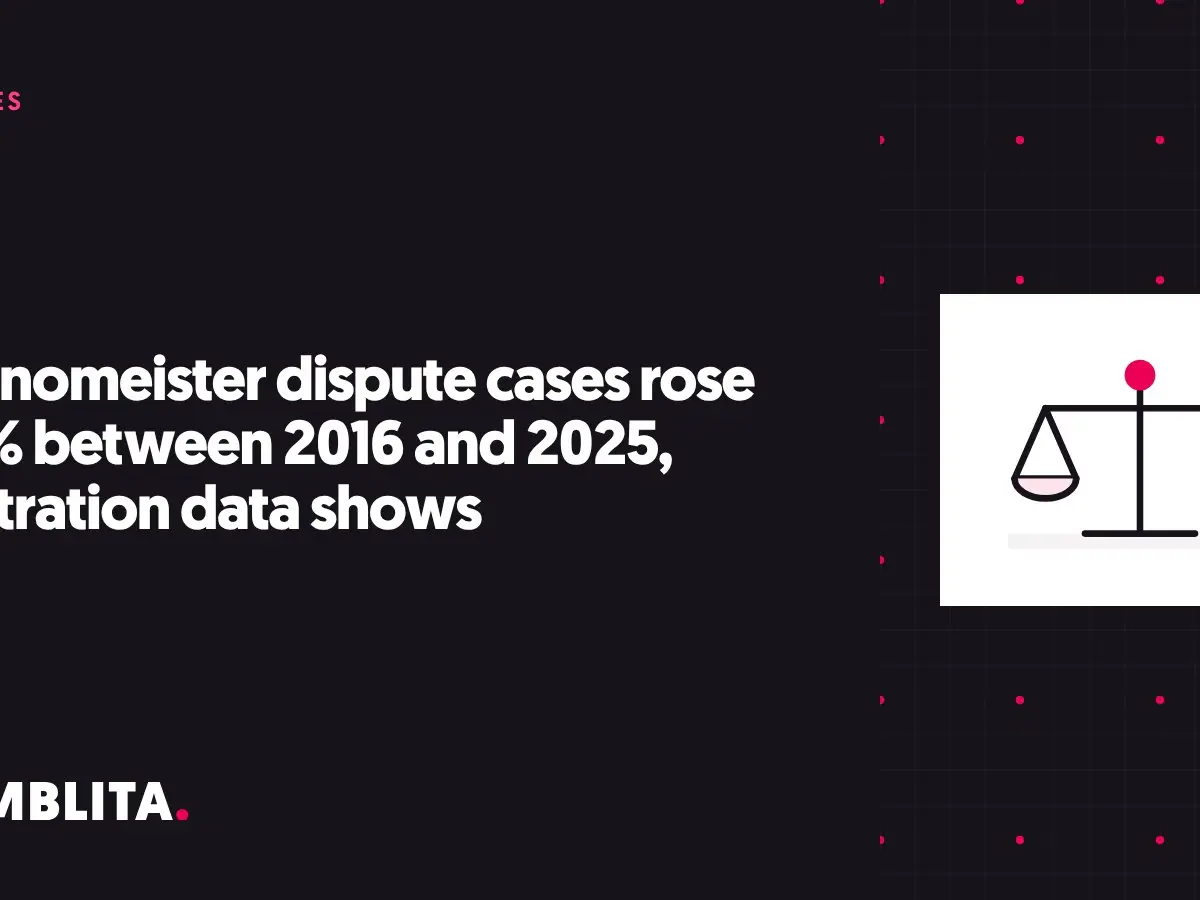 Gamblita cover graphic: Casinomeister dispute cases rose 174% between 2016 and 2025, arbitration data shows