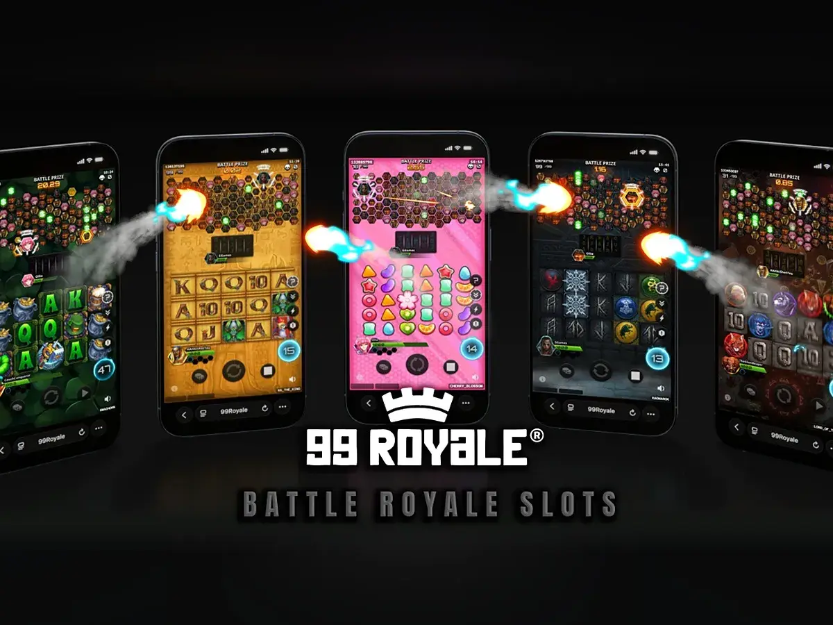 99 Royale multiplayer slot shown on five mobile phone screens