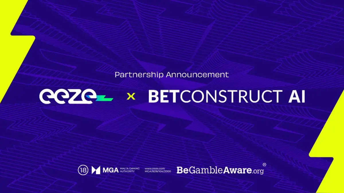 Eeze and BetConstruct logos on a partnership announcement graphic