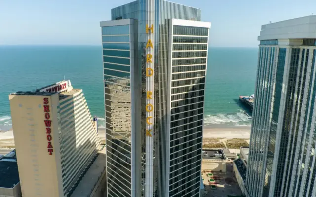 Casino towers on the Atlantic City seafront, including Hard Rock and Showboat