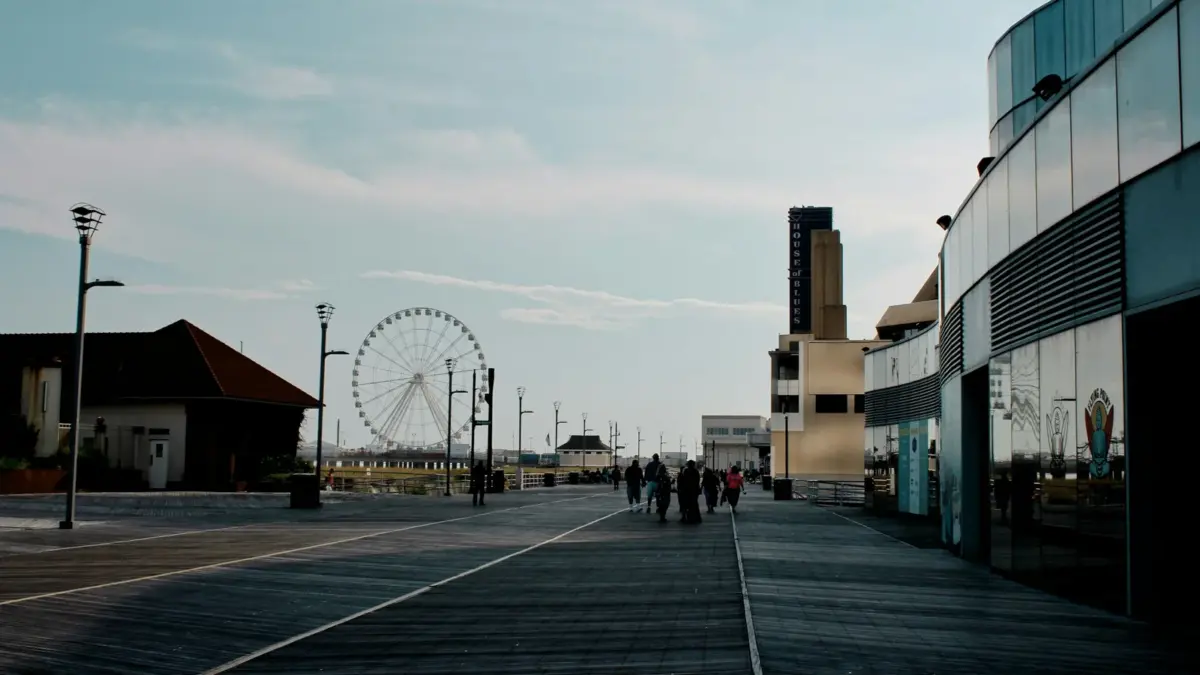 Atlantic City boardwalk with the Steel Pier Ferris wheel in New Jersey