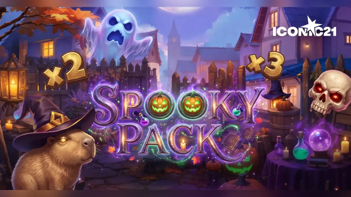 Halloween pack artwork with a ghost, a skull and a capybara in a witch hat