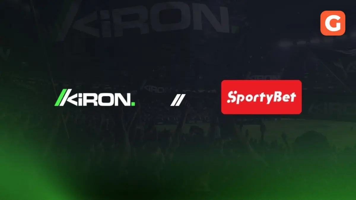 Kiron and SportyBet logos on a dark green stadium background