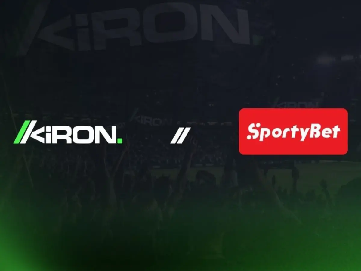 Kiron and SportyBet logos on a dark green stadium background