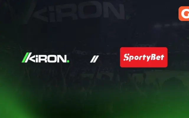 Kiron and SportyBet logos on a dark green stadium background