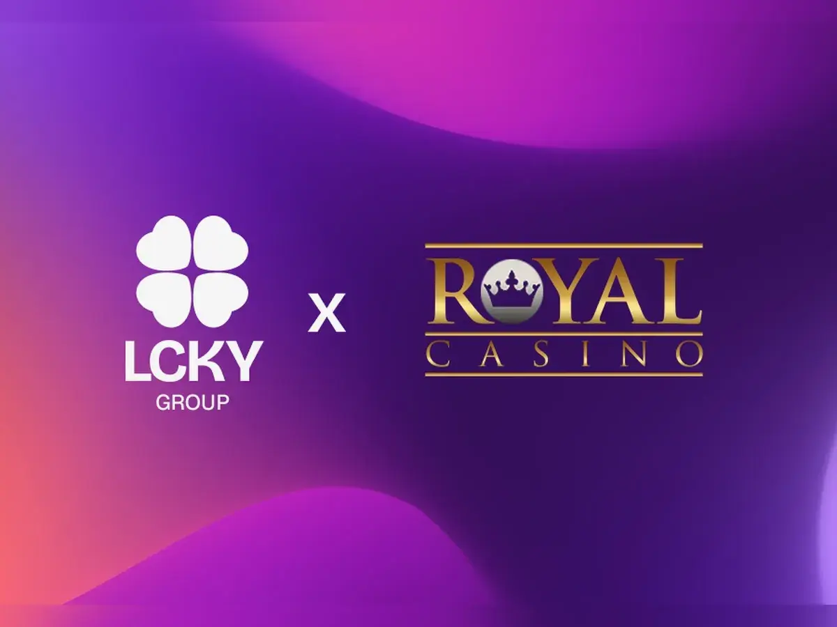 LCKY Group and RoyalCasino logos on a purple background