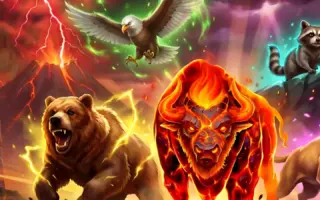 Beasts of Fire Inferno artwork from Play'n GO showing the Fire Beast buffalo with a bear, eagle, raccoon and mountain lion