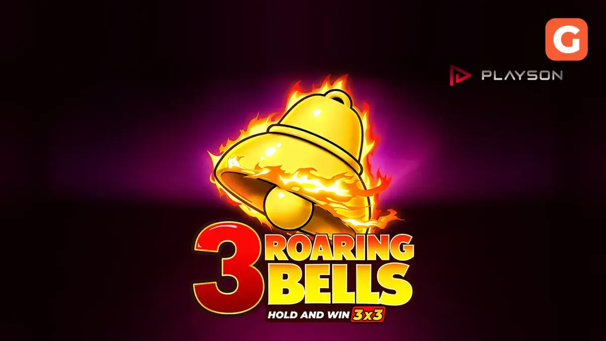 Playson 3 Roaring Bells: Hold and Win slot artwork with a flaming golden bell