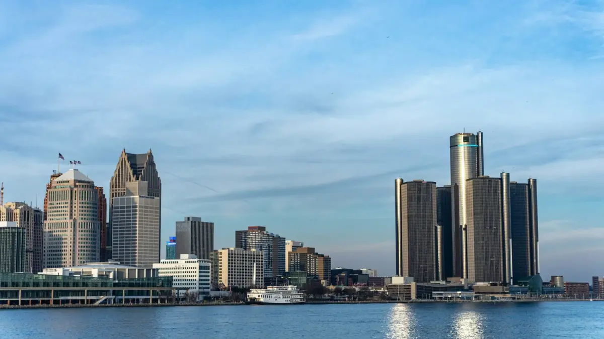 Detroit skyline across the Detroit River