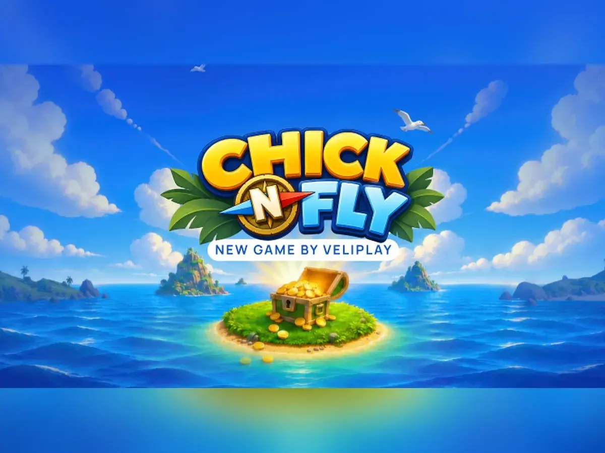 Chick’N’Fly logo above a treasure chest on a small island in the ocean