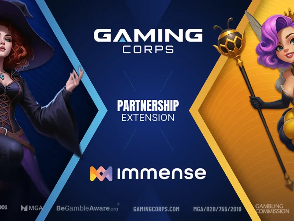 Gaming Corps and Immense partnership artwork featuring a witch and a queen bee character